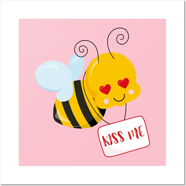 Cute Bee Valentine's day Design Wall Art by P-ashion Tee
